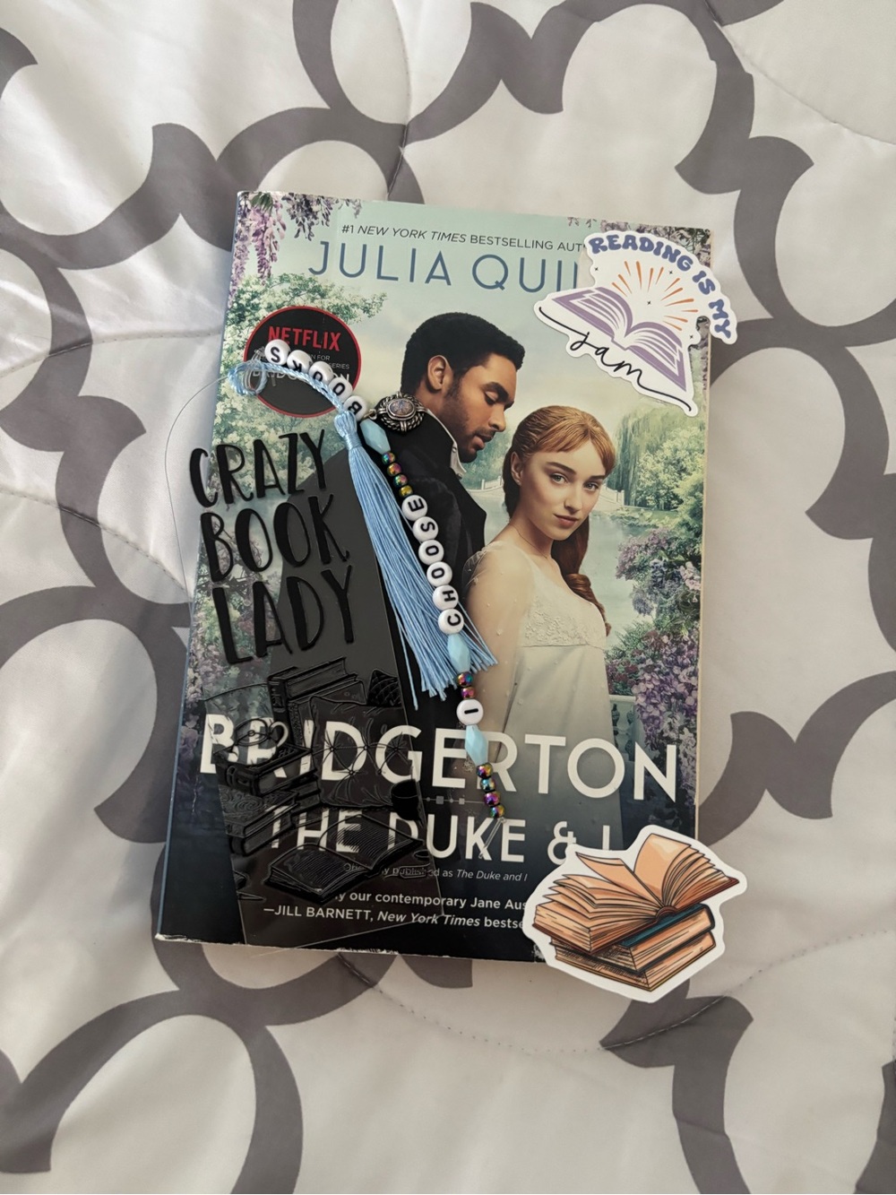 Bridgerton paperback with handcrafted book mark by me collab w/ allys_closet82 🩵